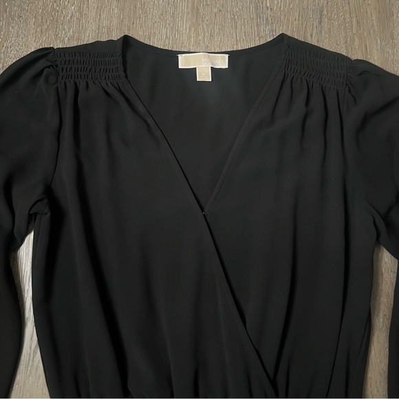 Michael Kors Black Long Sleeve Ruffle Faux Wrap Dress - Picture 3 of 8